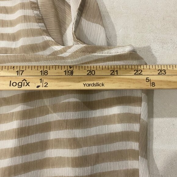 Chicos 3 Draped Open Front Striped Cardigan XL Vest Sheer Tan Striped - Picture 10 of 11